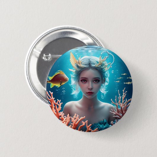 Hübsche Meerjungfrau unter Wasser Button (Vorne & Hinten)