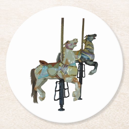 Hübsche Mergo Round Carousel Pferde Runder Pappuntersetzer (Vorderseite)
