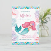 Hübsche Mermaid Birthday Party Einladung (Stehend Vorderseite)