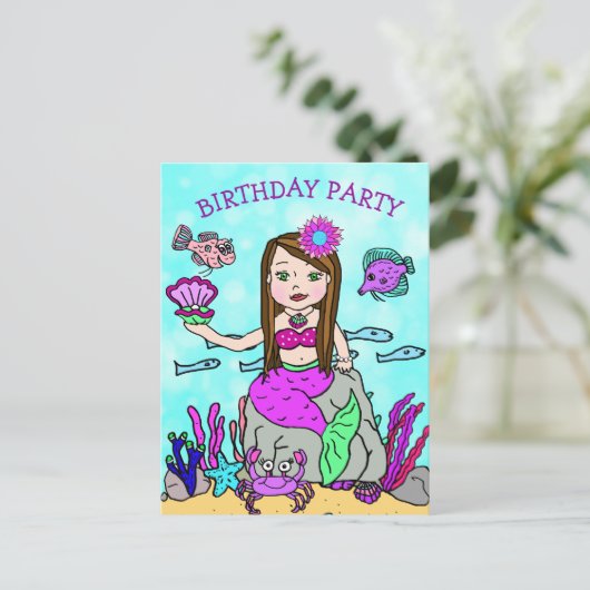 Hübsche Mermaid-Geburtstagseinladungen Postkarte (Stehend Vorderseite)