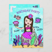 Hübsche Mermaid-Geburtstagseinladungen Postkarte (Vorne/Hinten)