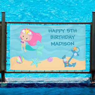 Hübsche Mermaid Kids Custom Beach Geburtstagsparty Banner