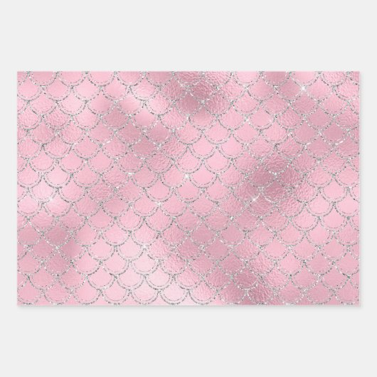 Hübsche Mermaid-Skala Glitzer Lila Blue Geschenkpapier Set (Vorderseite 2)