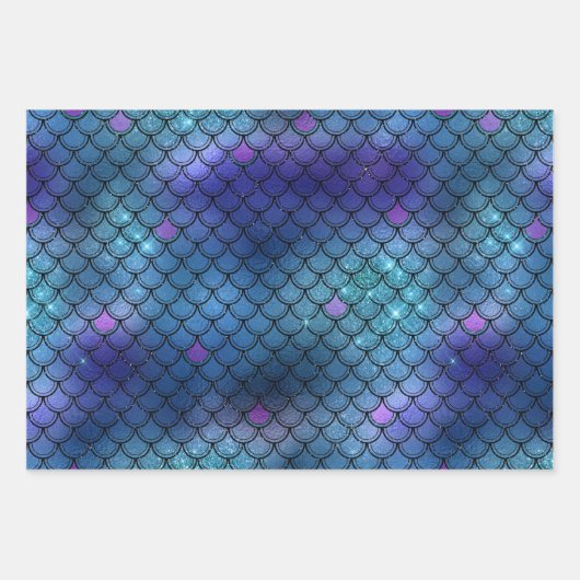 Hübsche Mermaid-Skala Glitzer Lila Blue Geschenkpapier Set (Vorderseite)