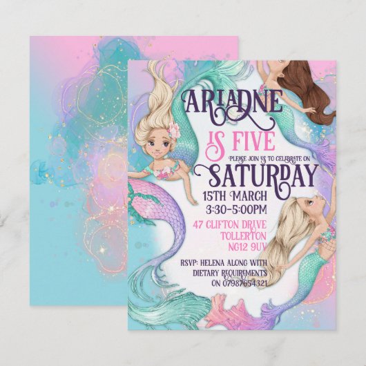 Hübsche Mermaids Einladungen (Vorne/Hinten)