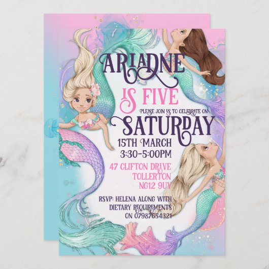Hübsche Mermaids Einladungen (Vorne/Hinten)
