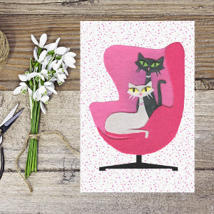 Hübsche Mid Century Katzen Rosa Stuhl Punkte Seidenpapier
