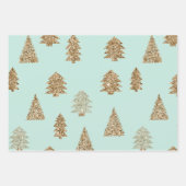 Hübsche Mint-Gold-Glitter-Glam-Christbäume Geschenkpapier Set (Vorderseite 3)