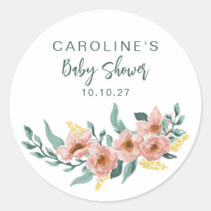 Hübsche Mint-Sage-Blush-Blumen Custom-Baby-Party Runder Aufkleber