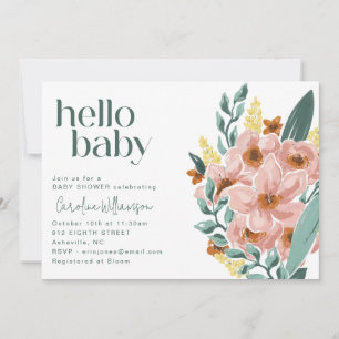 Hübsche Mint-Sage-Rosa-Blumen-Hello-Baby-Party Einladung