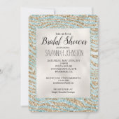 Hübsche Minze Glitzy Sparkle Gold Zebra Glitzer Einladung (Vorderseite)