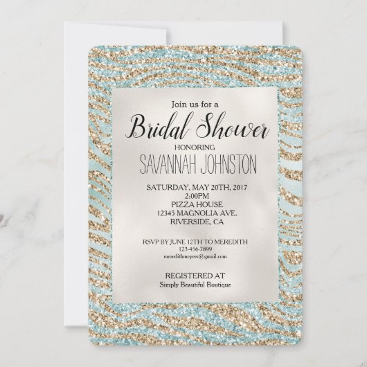 Hübsche Minze Glitzy Sparkle Gold Zebra Glitzer Einladung (Vorderseite)