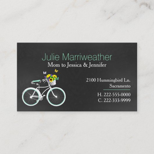 Hübsche Minze Green Bicycle Custom Mommy Card Telefonnummerkarte (Vorderseite)