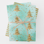 Hübsche Minze Grüne Wasserfarbe Gold Weihnachtsbau Geschenkpapier Set (Beispiel)