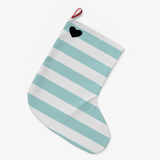 Hübsche Minze und weiße Streifen Herz Großer Weihnachtsstrumpf (Vorderansicht (hängend))