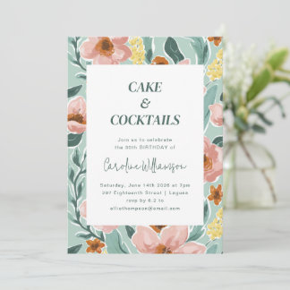 Hübsche Minzensage Blush Pink Blumengeburt Party Einladung