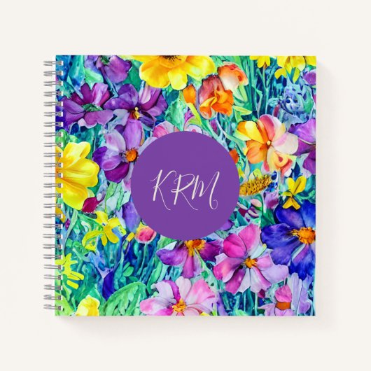 Hübsche Mit Monogramm Moderne Personalisierte Blum Notizblock (Vorderseite)