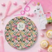 Hübsche Mit Monogramm Rose Blumengarten Elegante Pappteller (Party)
