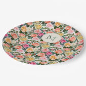 Hübsche Mit Monogramm Rose Blumengarten Elegante Pappteller (Schrägansicht)
