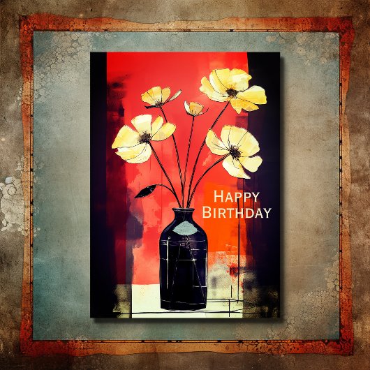 Hübsche moderne Blume und Vase Happy Birthday Karte