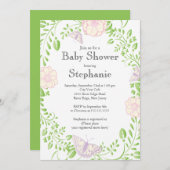 Hübsche moderne Butterfly Floral Girl Babydusche Einladung (Vorne/Hinten)