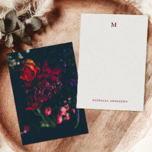 Hübsche Moderne Farbige Blumen Monogramm & Name Mitteilungskarte