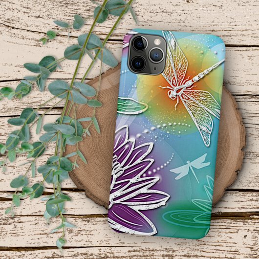 Hübsche moderne Frühlingsblumenkunst Libelle iPhone Hülle