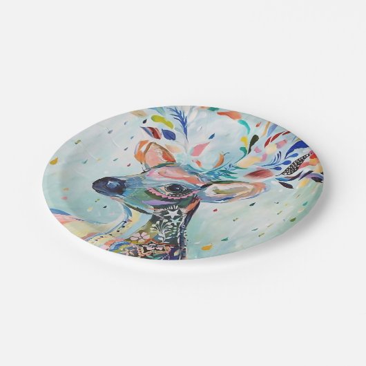 Hübsche moderne Hirschkunst Blume Antler Pappteller (Schrägansicht)