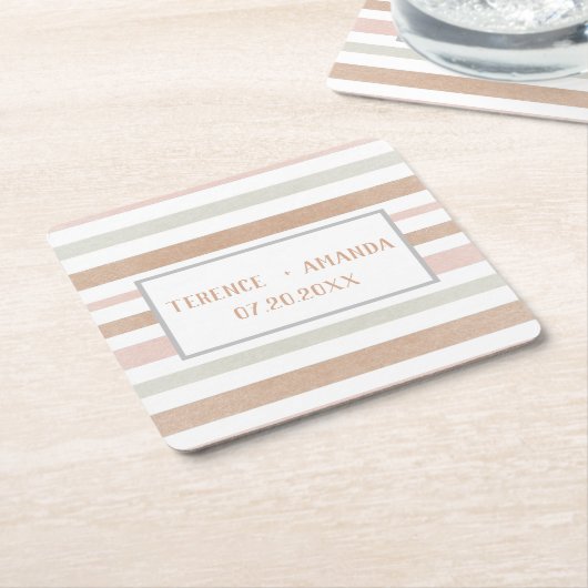 Hübsche moderne neutrale Streifen Personalisiert Rechteckiger Pappuntersetzer (angewinkelt)