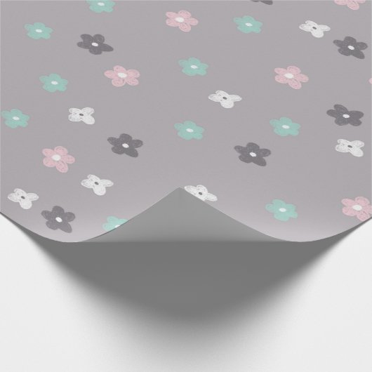 Hübsche moderne rosa blaue Blumenblütendusche Geschenkpapier (Ecke)