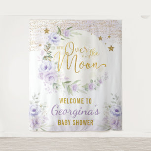 Hübsche Mondsterne Lila Blumige Baby Mädchen Willk Wandteppich