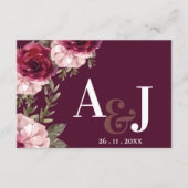 Hübsche Mongram Burgundy Blush Pink Floral Wedding Begleitkarte (Vorderseite)