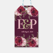 Hübsche Mongram Burgundy Blush Pink Floral Wedding Geschenkanhänger (Rückseite)