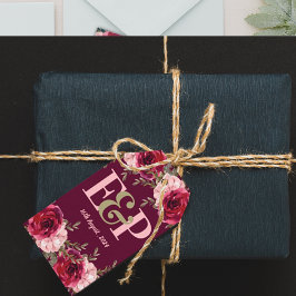 Hübsche Mongram Burgundy Blush Pink Floral Wedding Geschenkanhänger