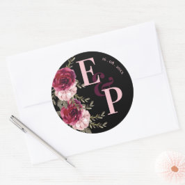 Hübsche Mongram Burgundy Blush Pink Floral Wedding Runder Aufkleber