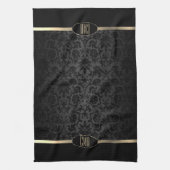 Hübsche Monogram Metallic Gold & Floral Damask Geschirrtuch (Vertikal)