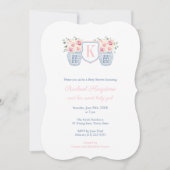 Hübsche Monogram Pink Roses Little Girl Babydusche Einladung (Vorderseite)