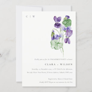Hübsche Monogram Violet Floral Bunch Verlobung Einladung