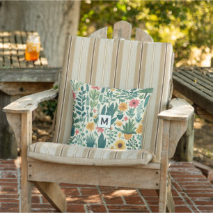 Hübsche monogrammierte Blumen-Garten-Pflanzen-Blum Kissen