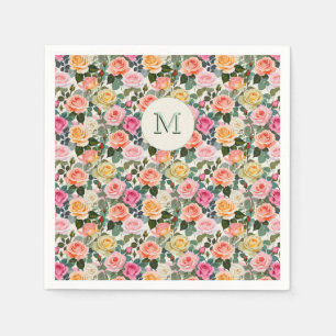Hübsche monogrammierte florale Gartenrosen Elegant Serviette
