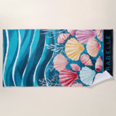 Hübsche Muscheln und Blautöne Strandtuch (Vorderseite)