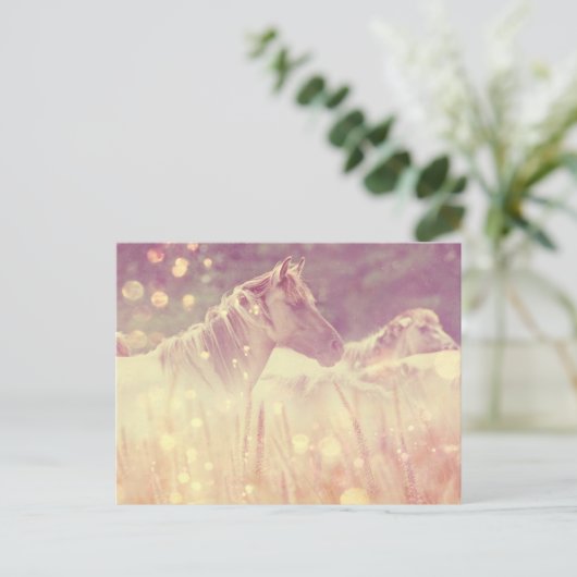 Hübsche Mustang Gold Glitzern Postkarte (Stehend Vorderseite)