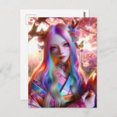 Hübsche mystische Ätherische Frau mit Schmetterlin Postkarte (Vorne/Hinten)