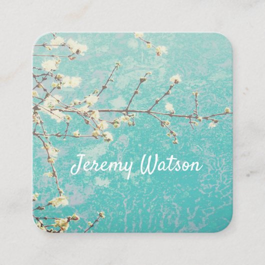 hübsche Naturkunst auf blauer Doppelgängerin Quadratische Visitenkarte (Vorderseite)