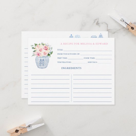 Hübsche Navy- und Pink-Bridge- und -Bodenrezeptkar Einladung (Vorderseite/Rückseite Beispiel)