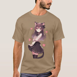Hübsche Neko-Anime-Girl-Familie T-Shirt