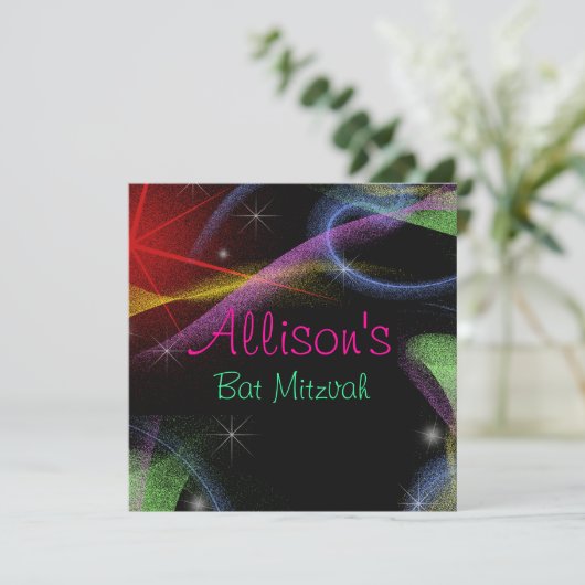 Hübsche Neonleuchten, Bat Mitzvah Einladung (Stehend Vorderseite)