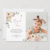 Hübsche neutrale Wasserfarbenflora | Taufe Foto Dankeskarte (Vorderseite)