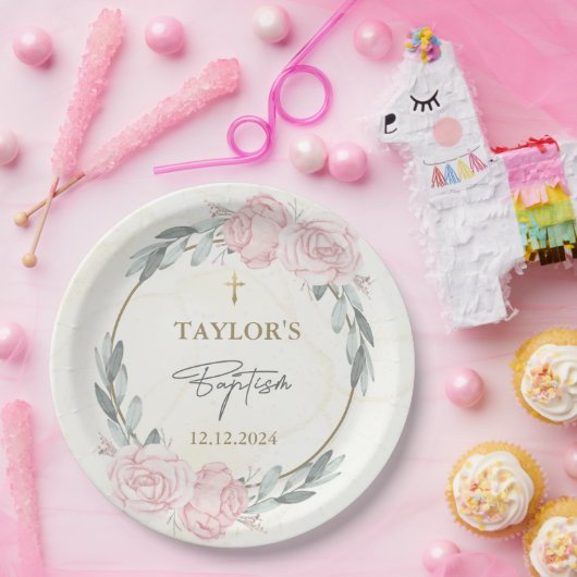 Hübsche neutrale Wasserfarbenflorale Taufe Pappteller (Party)