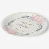 Hübsche neutrale Wasserfarbenflorale Taufe Pappteller (Schrägansicht)